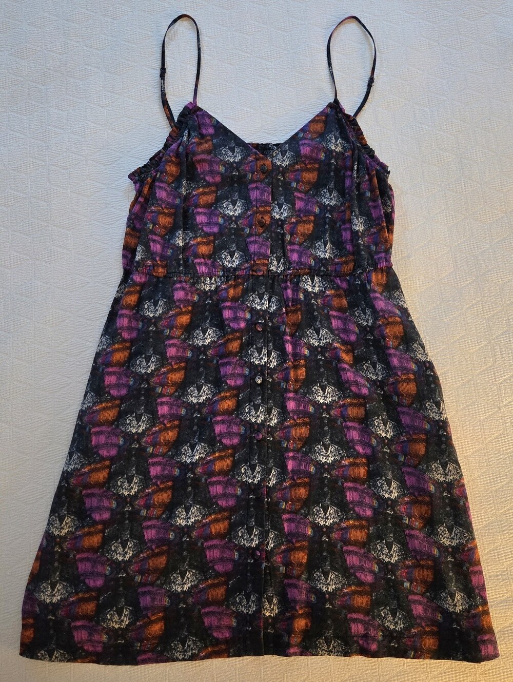 Ecote Purple, Black & Orange Patterned Mini Dress Urban Outfitters Medium
